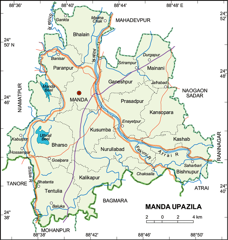 Manda Upazila Map Naogaon District Bangladesh