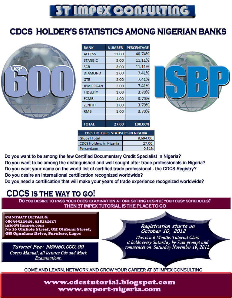 CDCS TUTORIAL IN NIGERIA CDCS HOLDER'S STATISTICS AMONG NIGERIAN BANKS