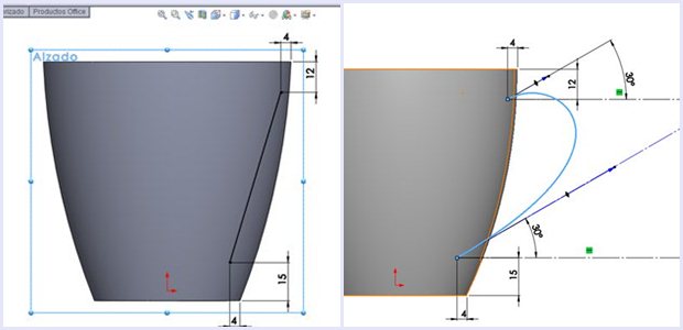 Croquis del asa en el plano de Alzado en Solidworks