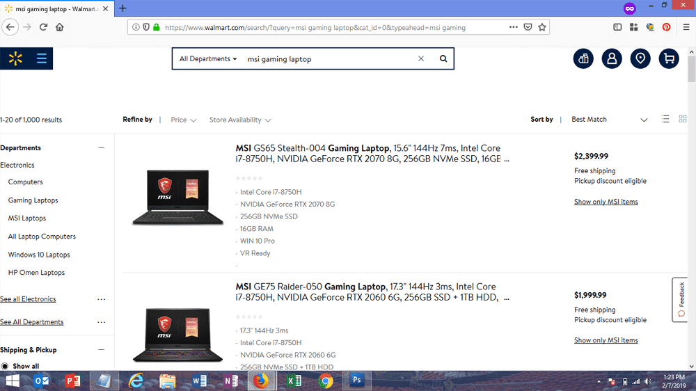 search results of msi gaming laptop at Walmart