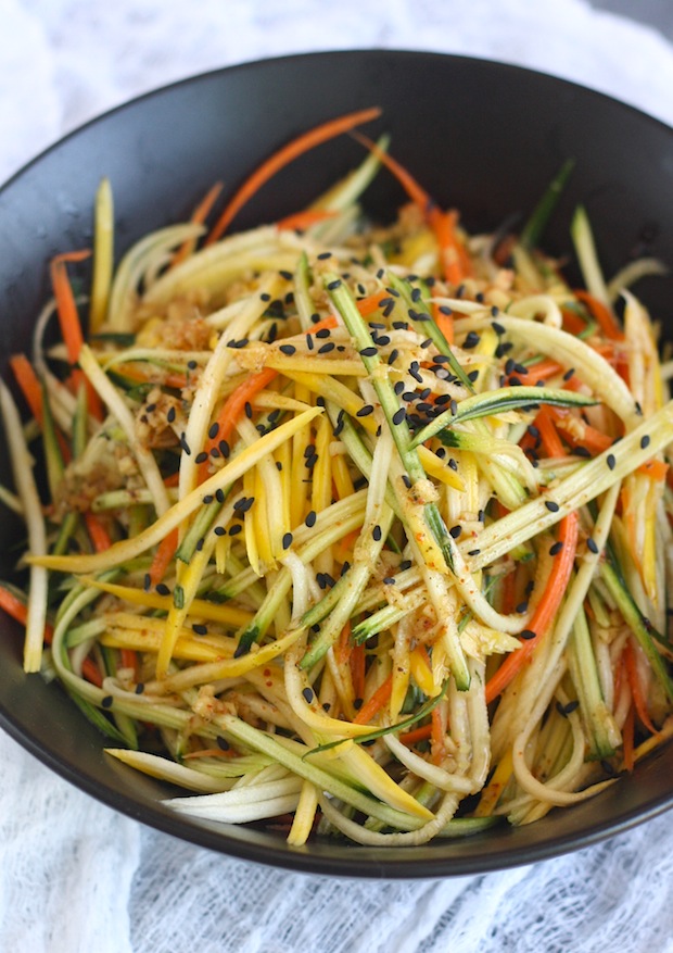 Asian zucchini Slaw with Japanese Seven Spice Dressing recipe by SeasonWithSpice.com