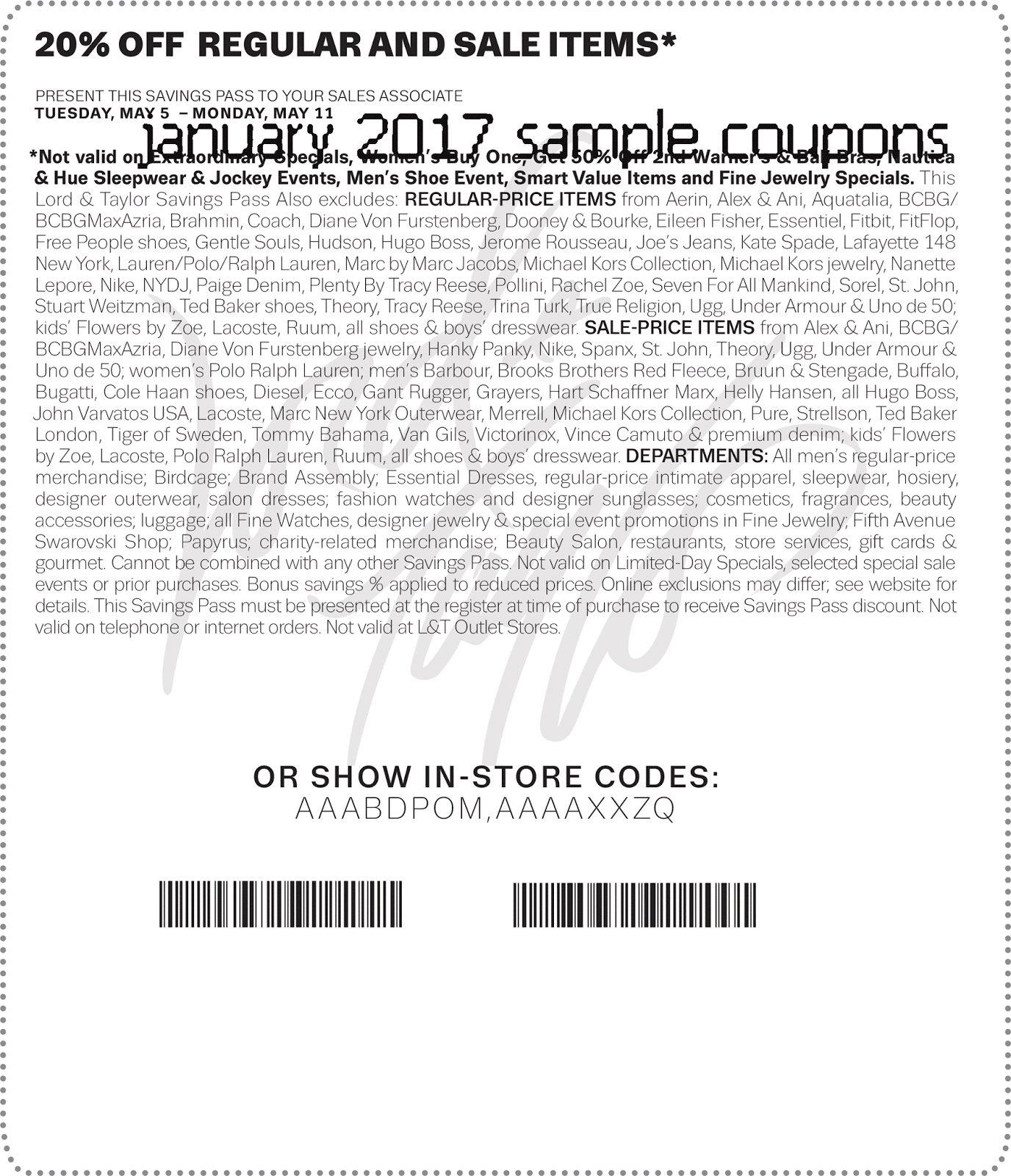 Lord and taylor coupon january 2018