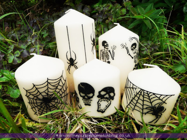 Halloween Candles decorated with stickers {Crafty October} at The Purple Pumpkin Blog