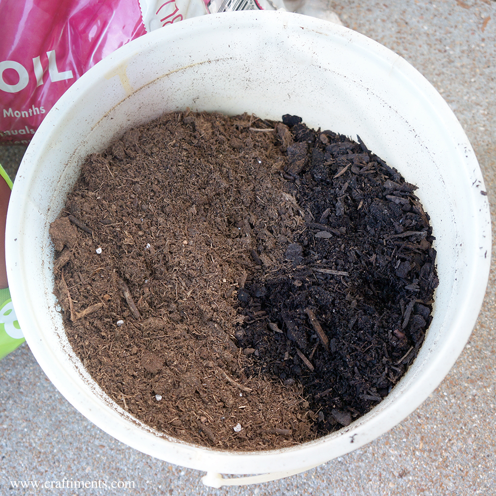 Mix equal parts of peat moss and garden soil
