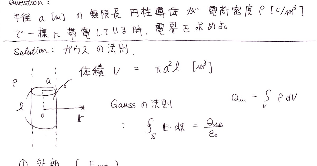 電気磁気工学を学ぶ 無限円柱 の電界 電位