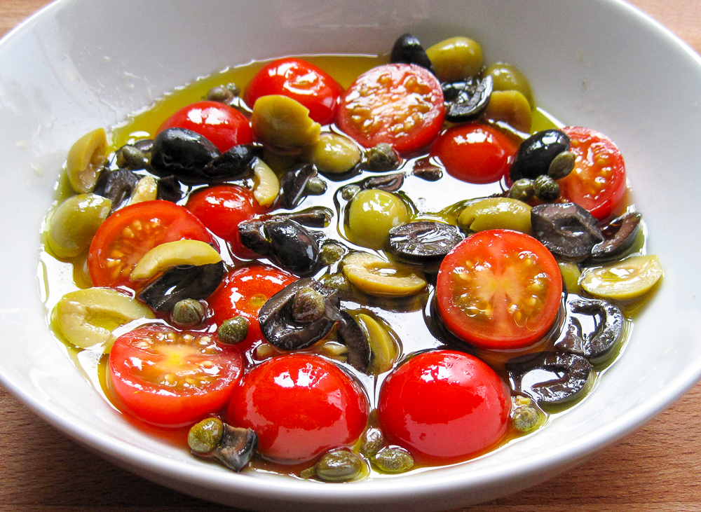 Griddled Tuna Steaks with a Tomato Caper and Olive Dressing A Glug of Oil