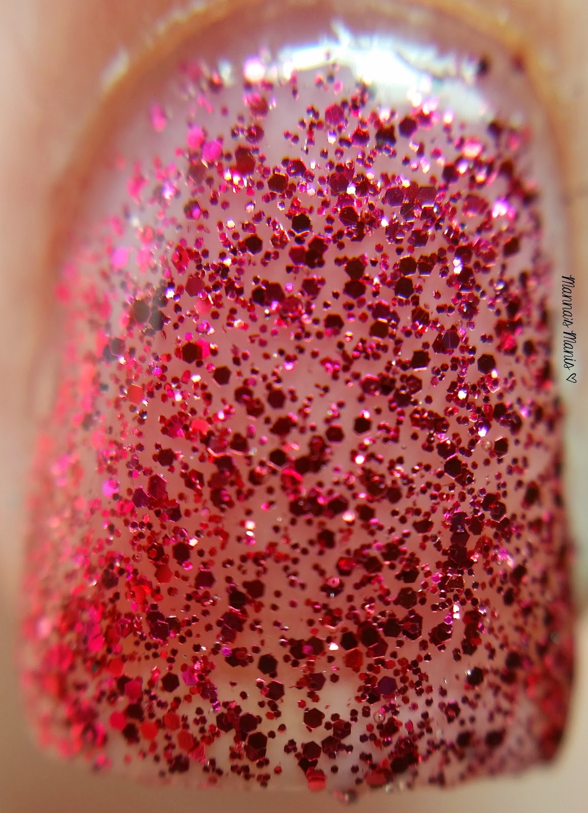 fingerpaints sugar and spice, a full coverage red microglitter nail polish