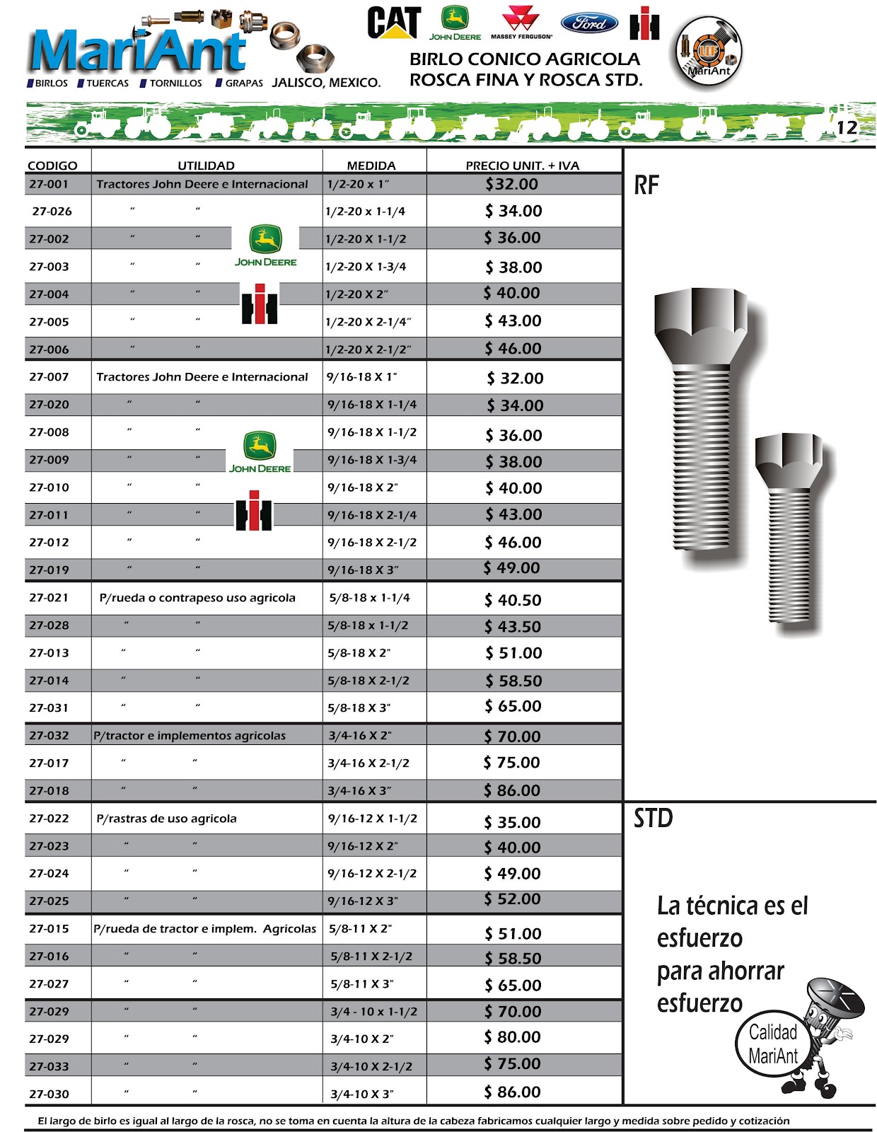 MariAnt tuercas birlos y tornillos CATALOGO AGRICOLA