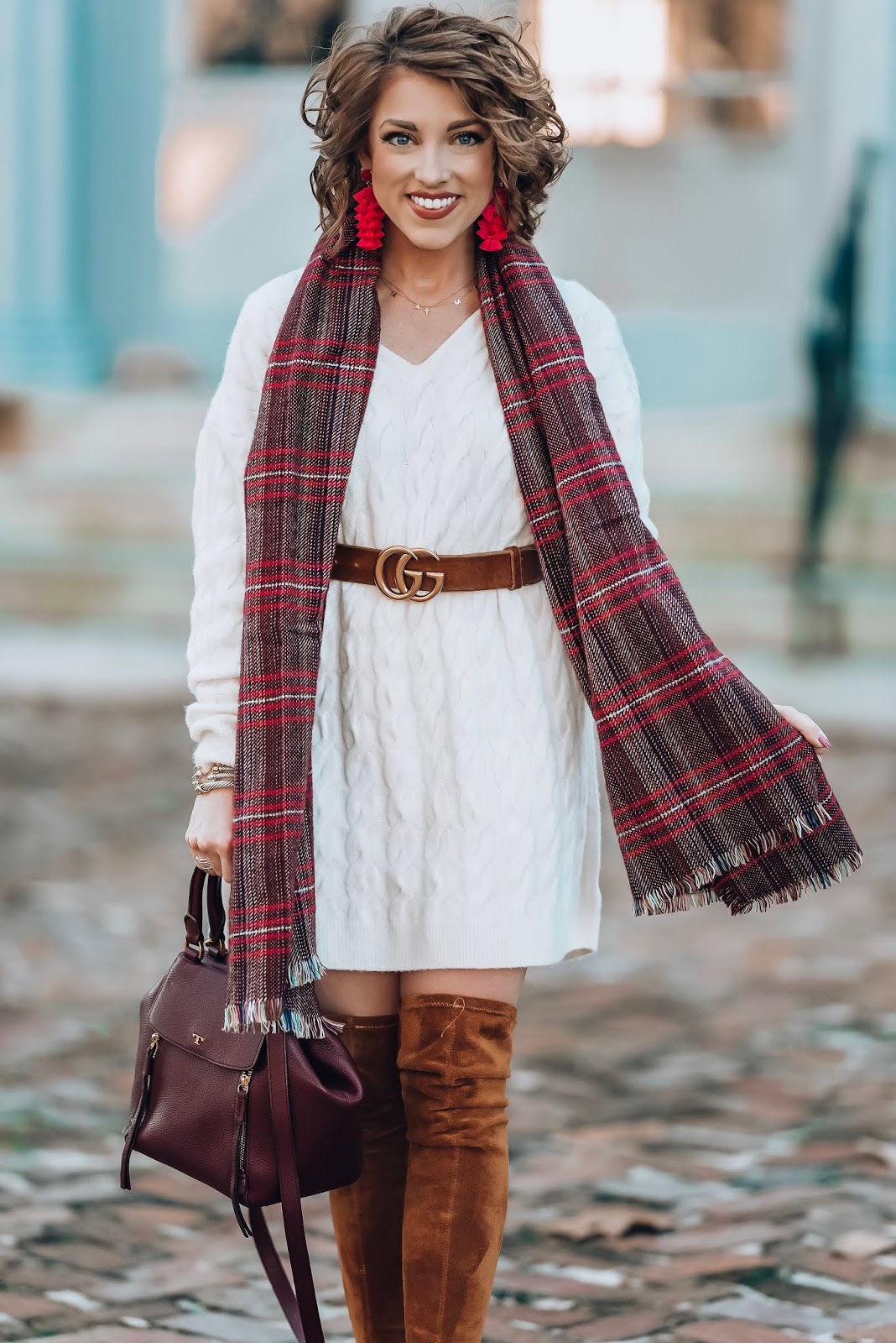 white cable knit sweater outfit