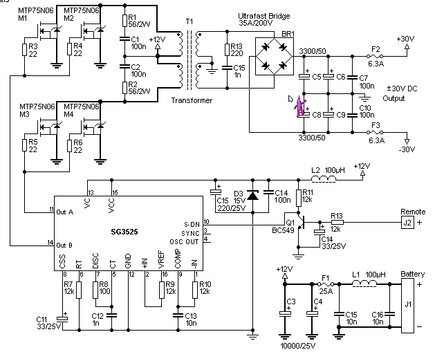12V to +/- 30V DC to DC Converter Schematic Circuit Diagram