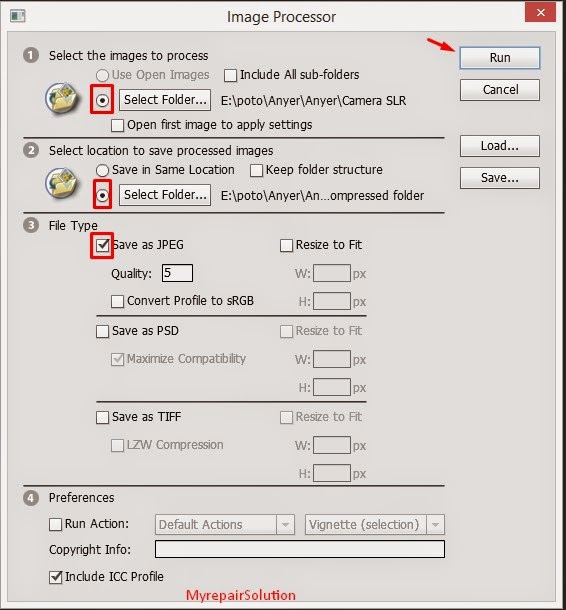 image processor menu dialog