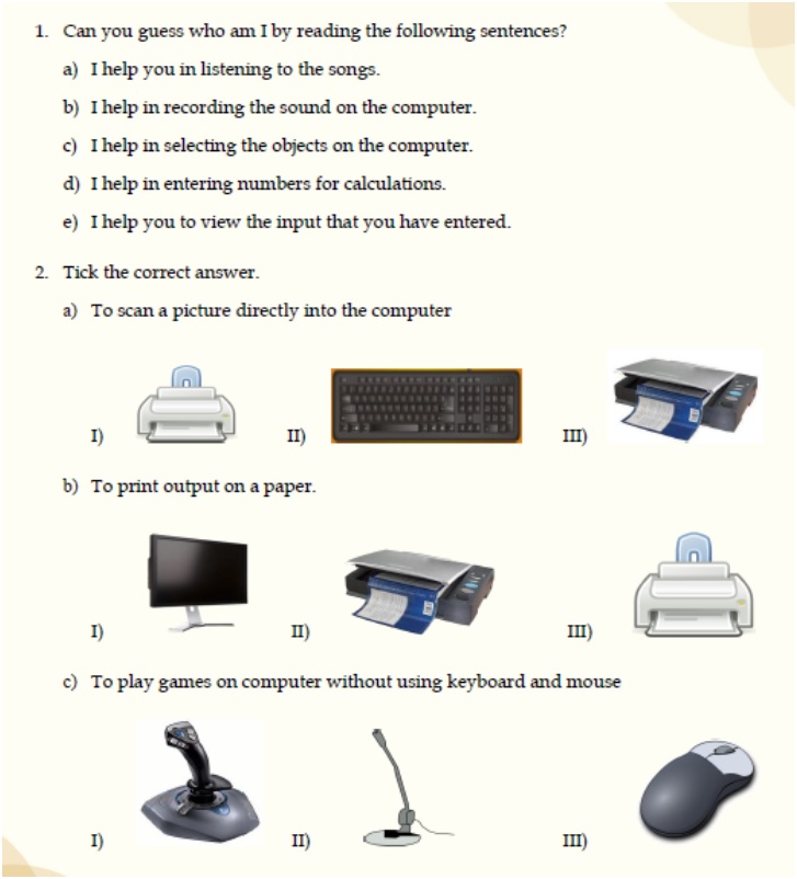 Input and output devices worksheet for grade 3 picture
