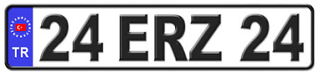 Erzincan il isminin kısaltma harflerinden oluşan 24 ERZ 24 kodlu Erzincan plaka örneği