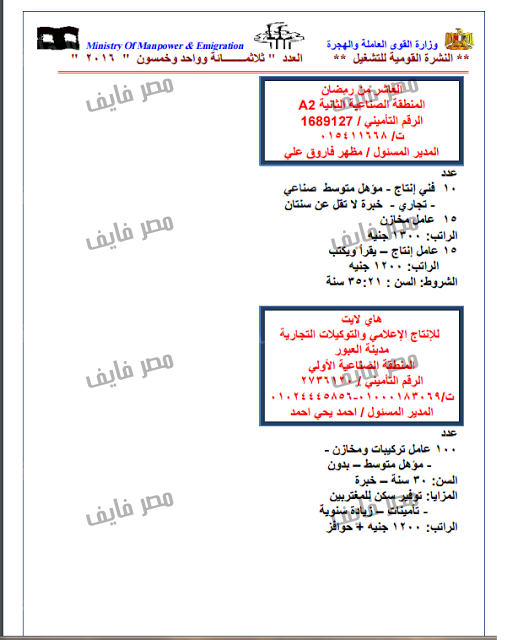 النشرية الدورية لوظائف وزارة القوي العاملة والهجرة داخل وخارج مصر "4000 وظيفة"بتاريخ 24/2/2016 %25D9%2588%25D8%25B8%25D8%25A7%25D8%25A6%25D9%2581-%25D8%25AE%25D8%25A7%25D9%2584%25D9%258A%25D8%25A94