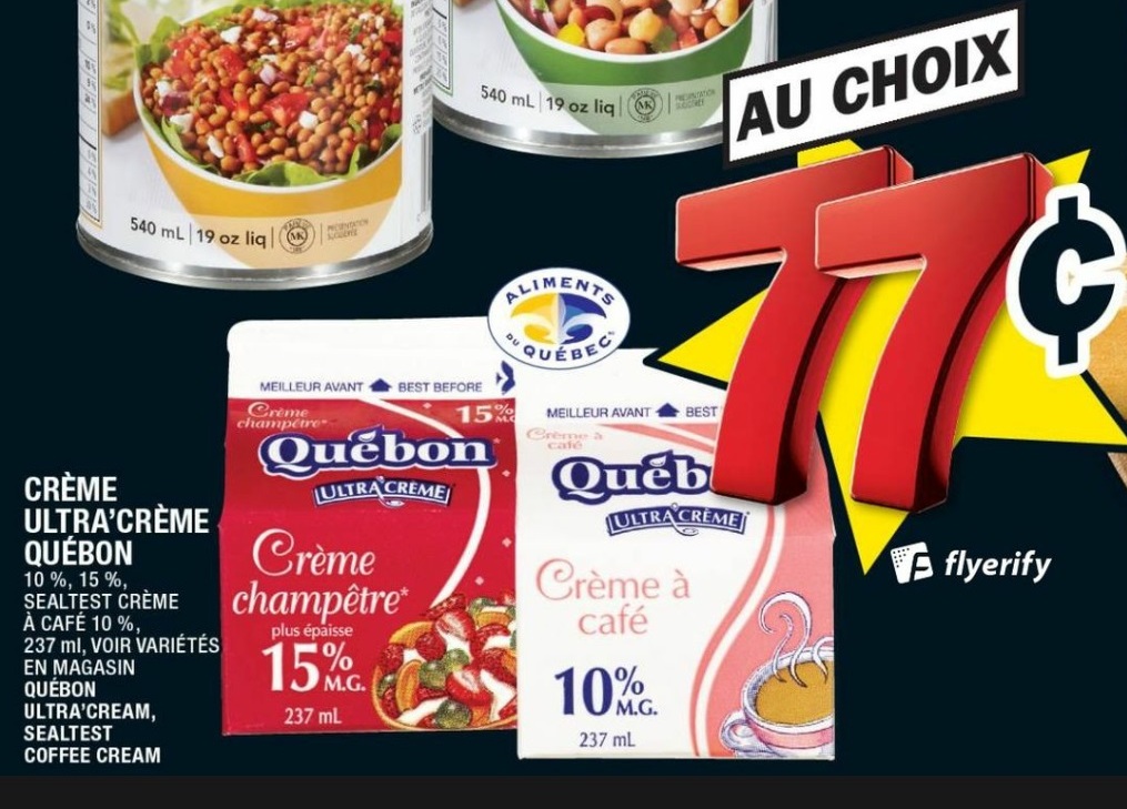 Coupons et Circulaires .77¢ QUÉBON Crème