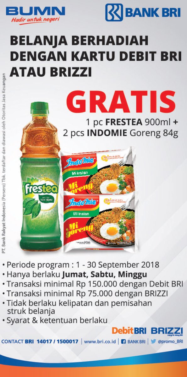 Bank BRI - Promo Belanja Pakai BRIZZI Gratis 1 PC Fiesta + 2 Indomie Goreng Bank BRI - Promo Belanja Pakai BRIZZI Gratis 1 PC Fiesta + 2 Indomie Goreng