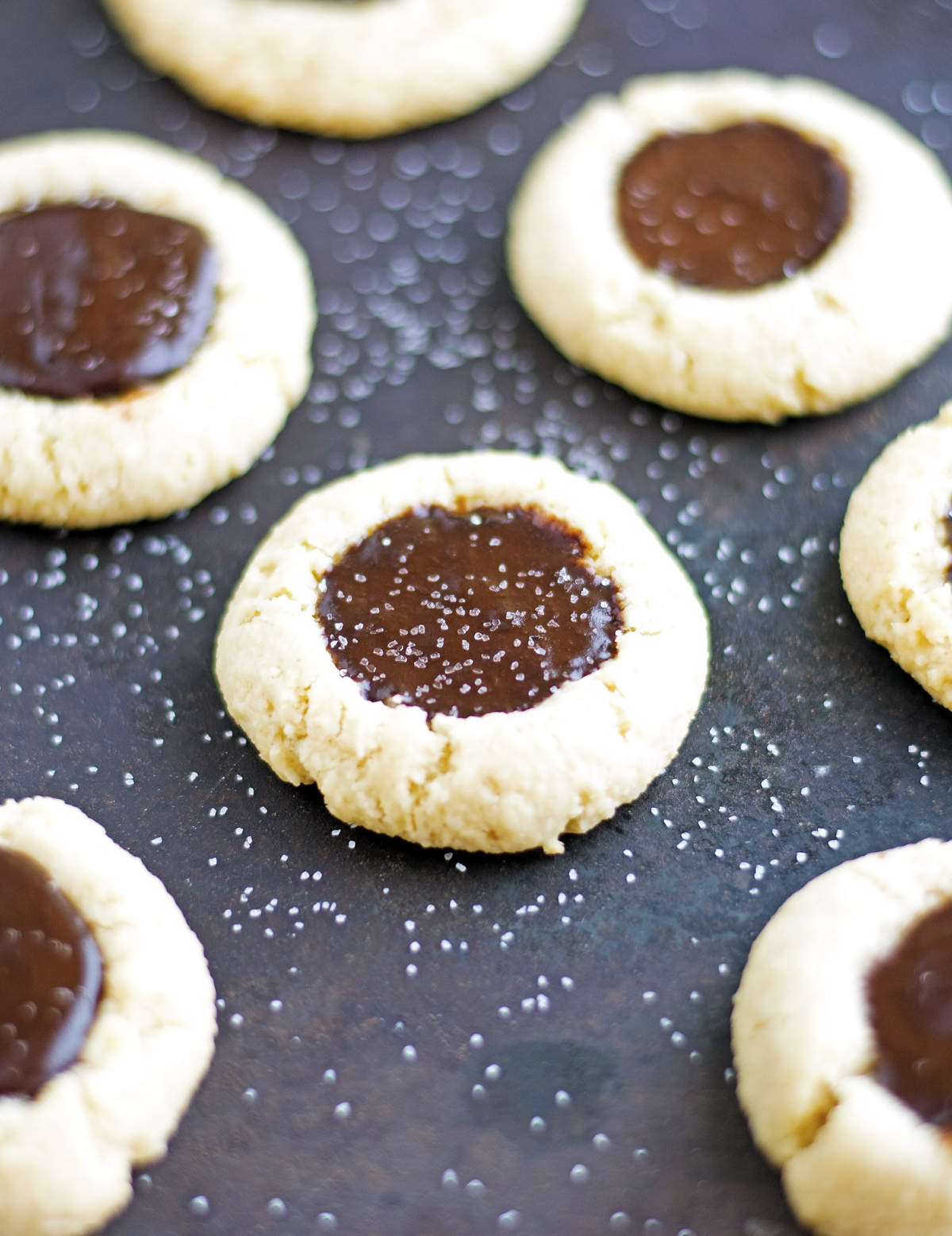 (Gluten-Free) Almond Chocolate Thumbprint Cookies
