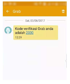 Kode verifikasi Grab