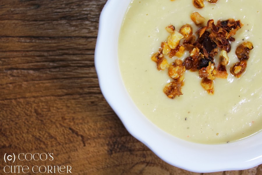 Parsnip Soup with caramelized Nuts and Bacon Chips
