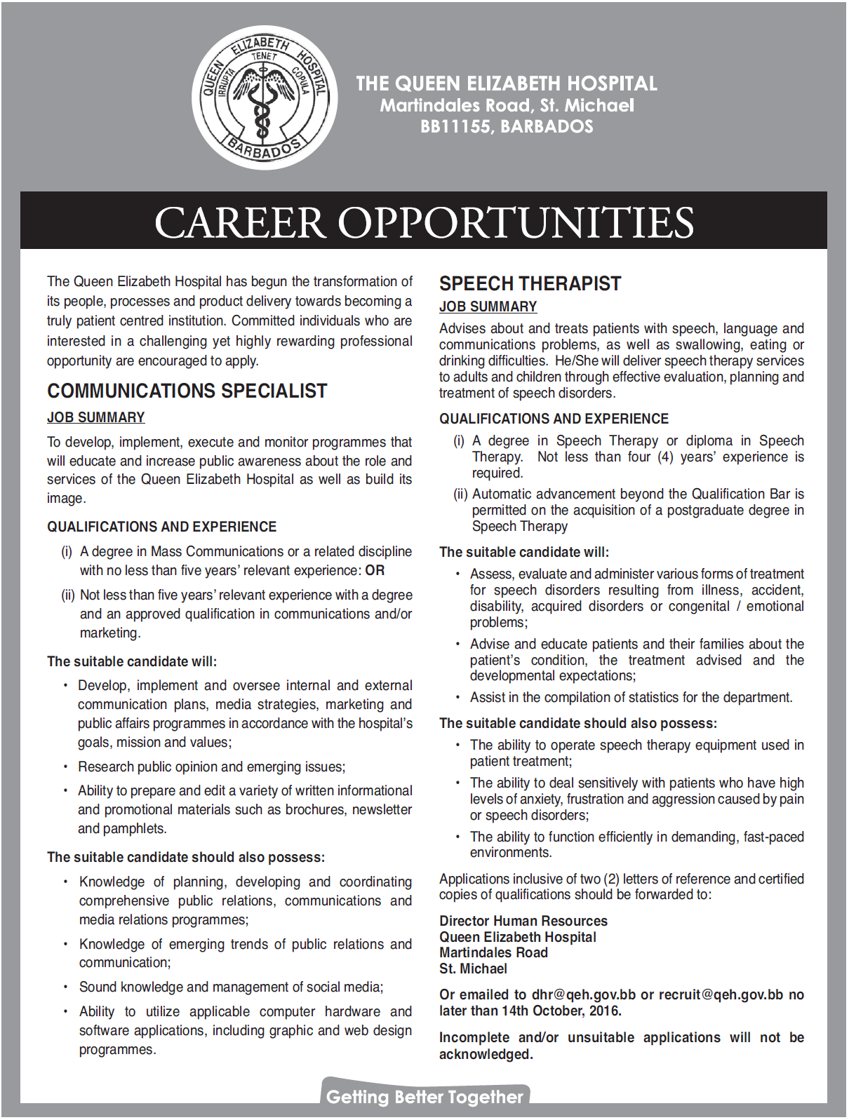 Queen Elizabeth Hospital Communication Specialist, Speech Therapist