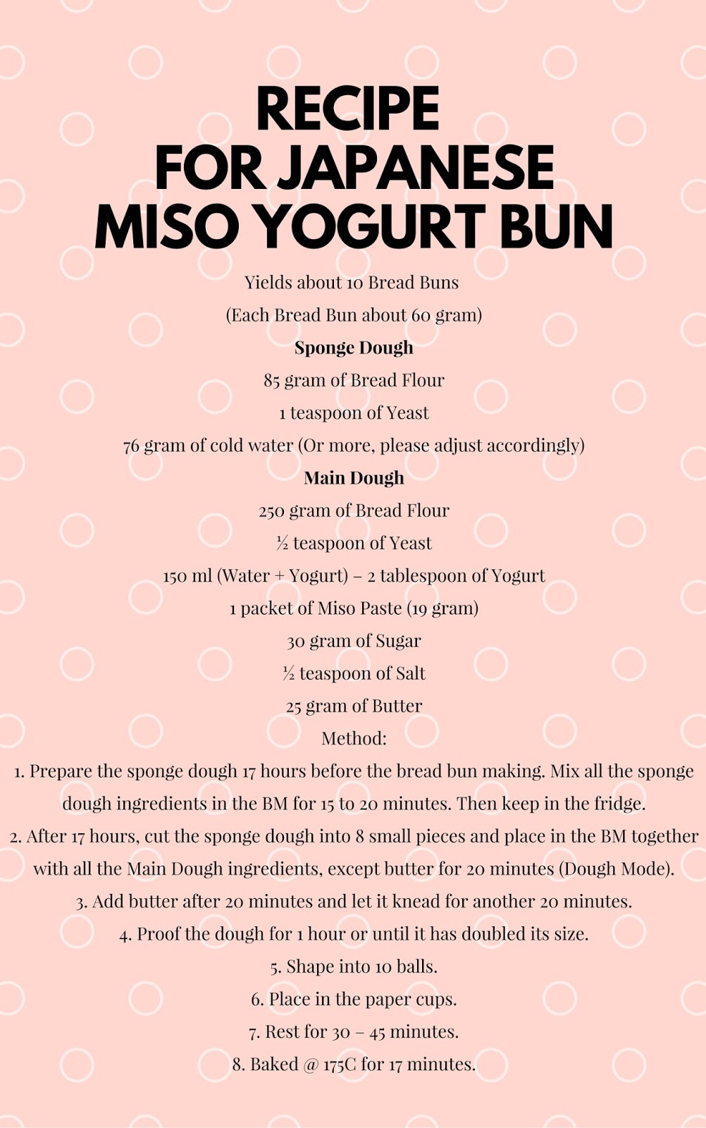 RECIPE FOR JAPANESE MISO YOGURT BUN 日式味噌优格小面包