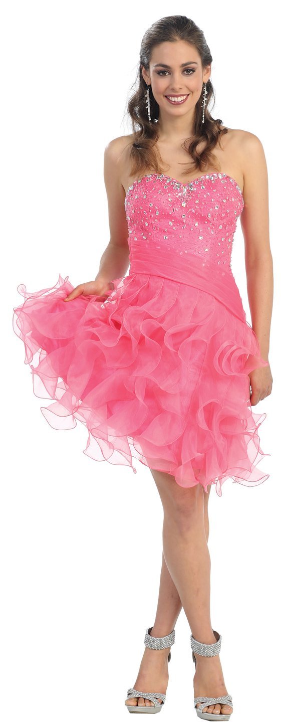 LONG LAYERED HAIRCUT: Pink homecoming dresses