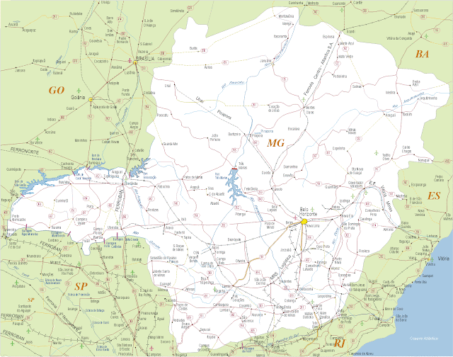 Mapa rodoviário de Minas Gerais