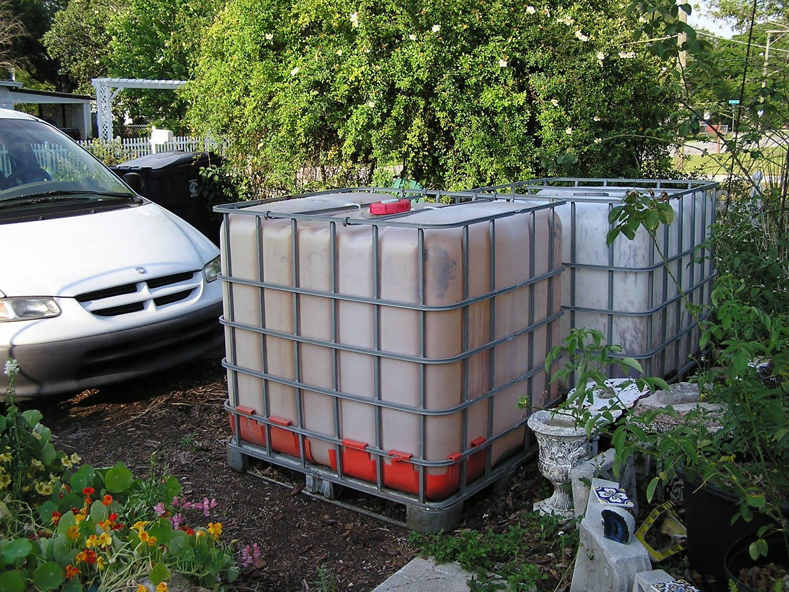 John Starnes' Urban Farm 250 Gallon Totes for Rain Barrels