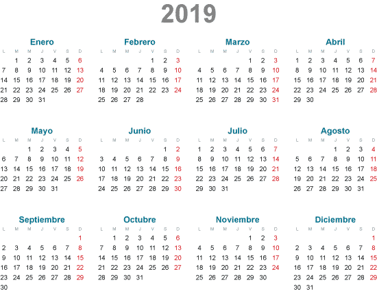 Simples calendarios 2019 en español