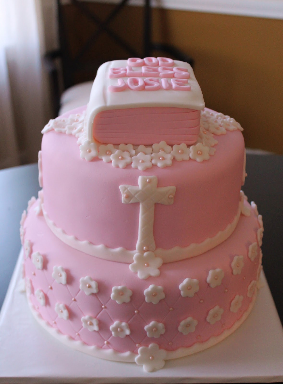 Creative Cakes by Lynn Pink Tiered First Communion Cake