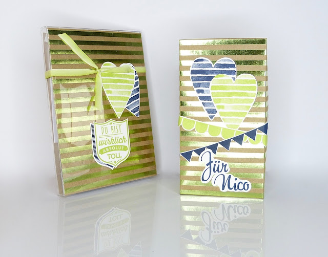 Geburtstag Geschenkverpackung in Kraft und Metallic Grün