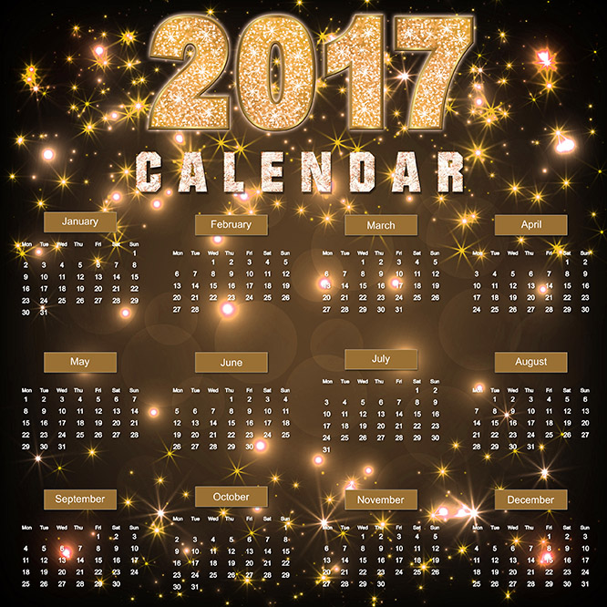 2017 Stars Calendar Calendarios 2023 editables en
