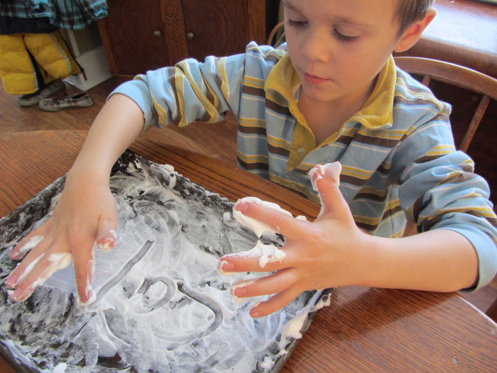 The Unlikely Homeschool Shaving Cream Spelling