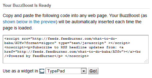 feedburner coding for recent posts widget