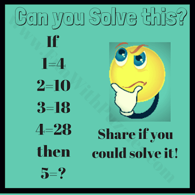 If 1=4, 2=10, 3=18, 4=28 then 5=?. Can you solve this Maths Logic Puzzle?