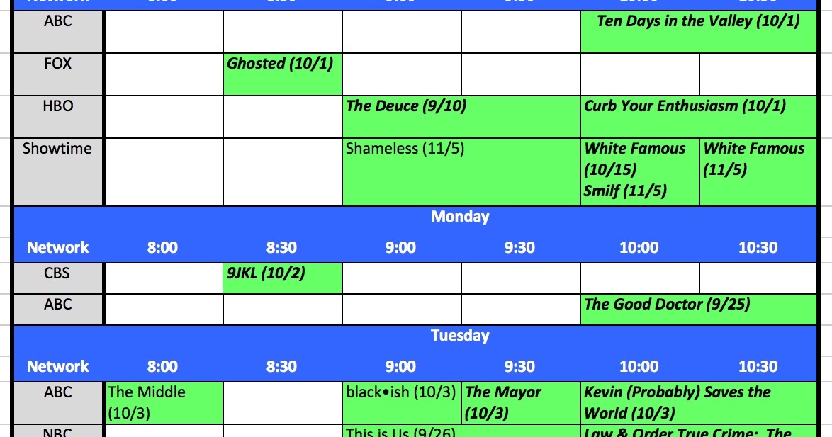 Leisure Pursuit Back by Popular Demand My Fall TV Schedule