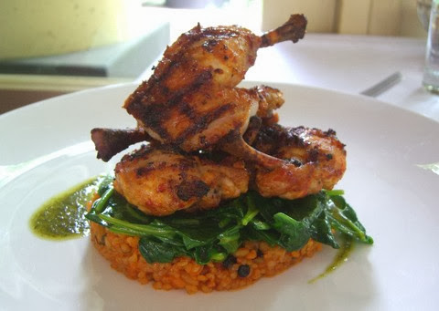 Charcoal Grilled Spicy Chicken with Spinach and Cracked Wheat