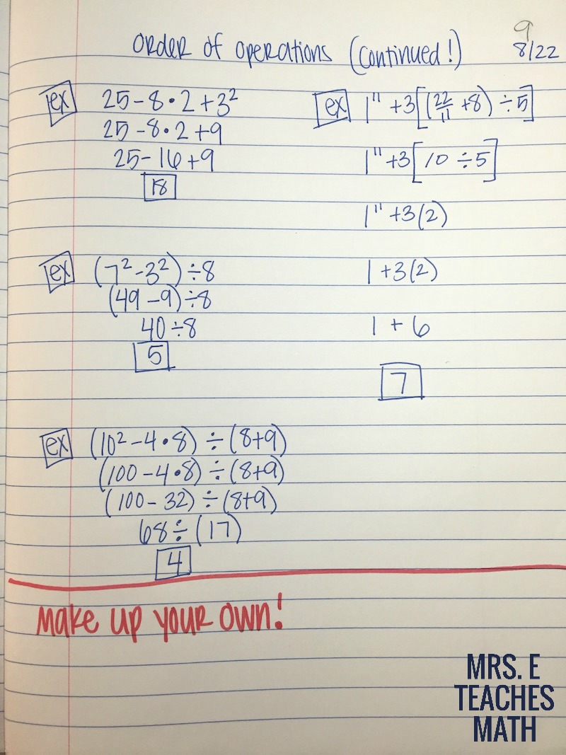 unit 1 algebra basics homework 4 order of operations