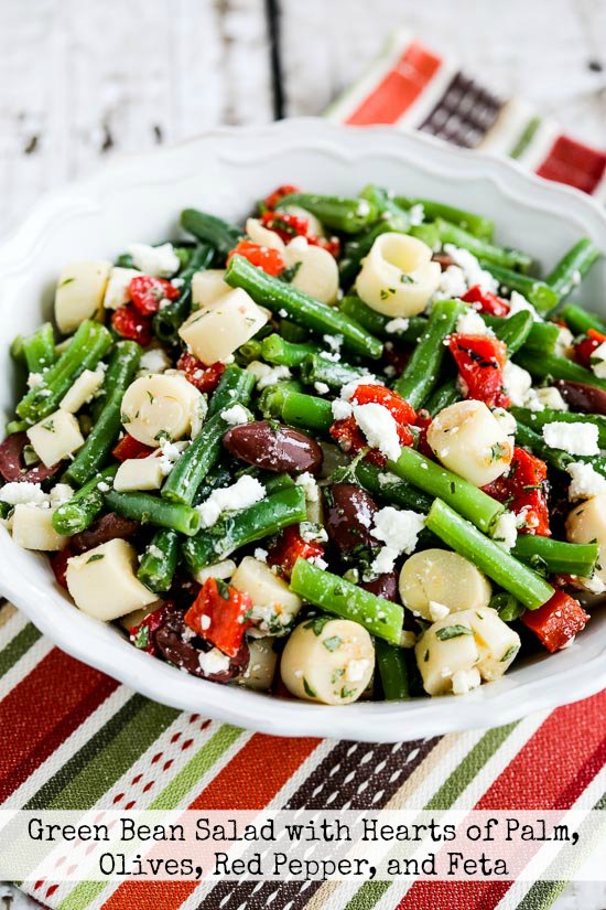 Green Bean Salad with Hearts of Palm, Olives, Red Pepper, and Feta