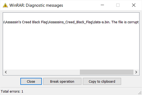 Message corrupted. WINRAR Diagnostic messages.