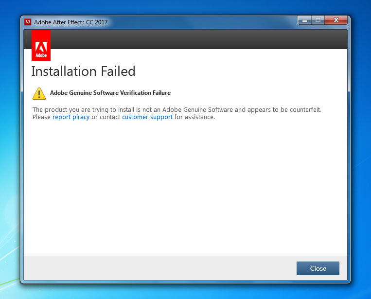  adobe genuine software verification failure