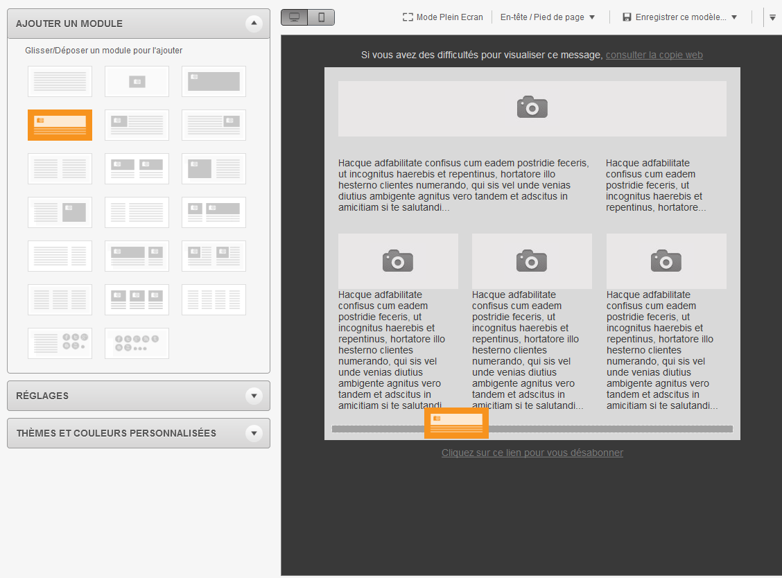 modules responsive creation newsletter avec logiciel sarbacane desktop