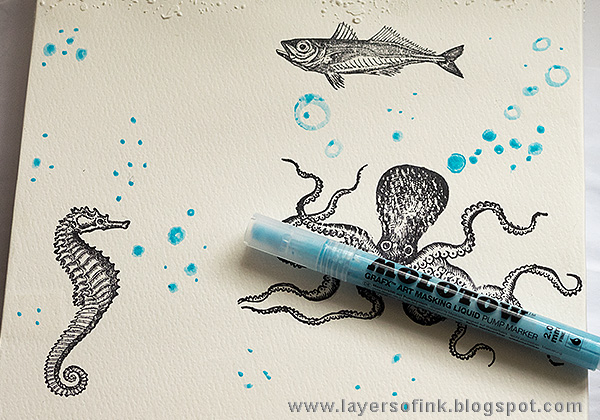 Layers of ink - Textured Watercolor Canvas Tutorial by Anna-Karin with masking fluid