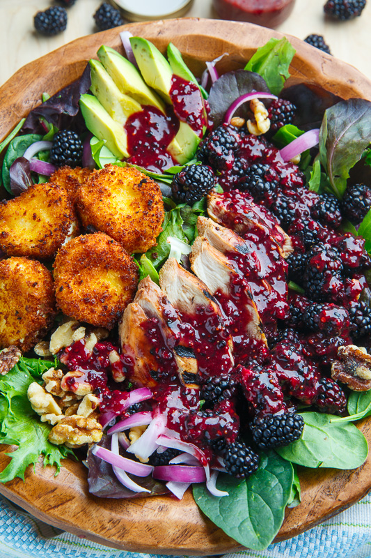 Blackberry Balsamic Grilled Chicken Salad with Crispy Fried Goat Cheese Blackberry Balsamic Grilled Chicken Salad with Crispy Fried Goat Cheese