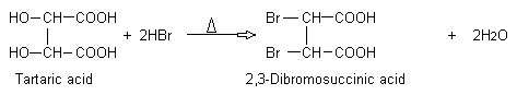 Tartaric acid Reaction with HBr.
