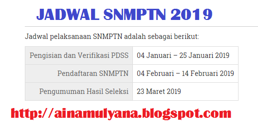 JADWAL PENDAFTARAN SNMPTN 2019