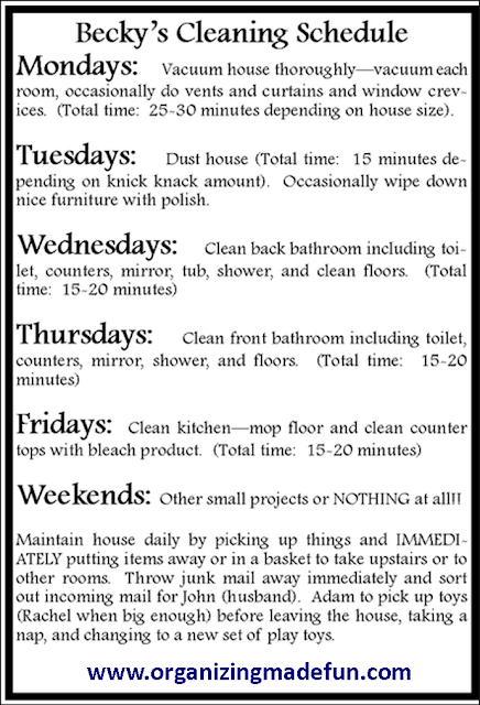weekly house cleaning schedules