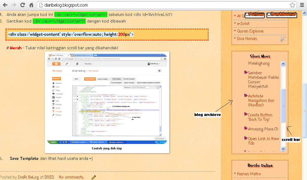 DiaRi BeLog Create Scroll Bar For Blog Archive