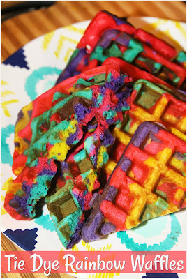 Tie Dye Rainbow Waffles - a colorful and fun edible work of art!