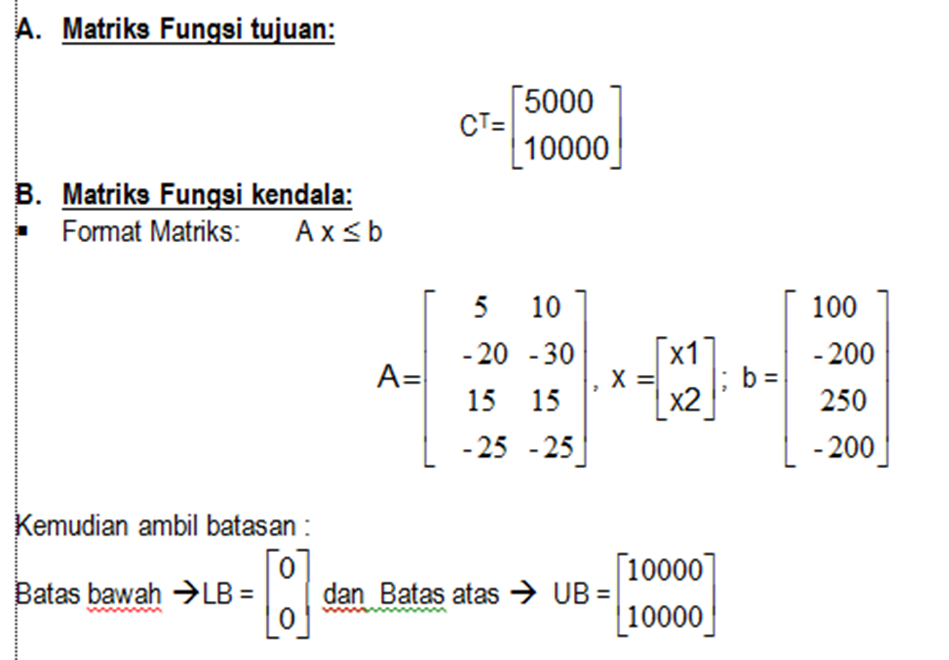 SOLUSI PERSAMAAN LINEAR DENGAN ” LINPROG